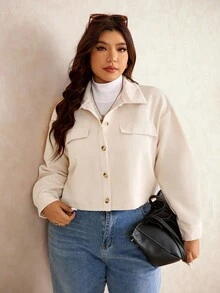 Elaquor 大码女装秋装女式纯色简约休闲长袖夹克秋季夹克和秋季女装，女式冬装 - 米色 - 查看 6