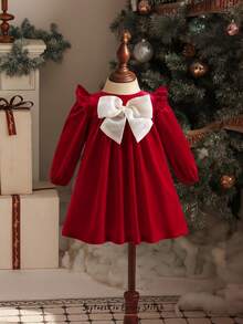 Cozy Pixies Baby Girl Thermal Lined Long Sleeve Dress, Burgundy, Suitable For Autumn/Winter