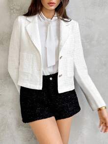 SHEIN Unity 适合日常穿着的优雅白色西装外套 - 白色 - 查看 5