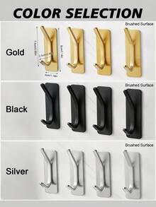 1/2/4pcs Adhesive Hooks, Towel Hook Coat Hooks, Stainless Steel Brushed Wall Hooks, For Hanging Bathrobe Sponges In Bathroom And Bedroom, Hook Accessories, Auxiliary Hook, Heavy Duty Hook - Multicolor - View 5