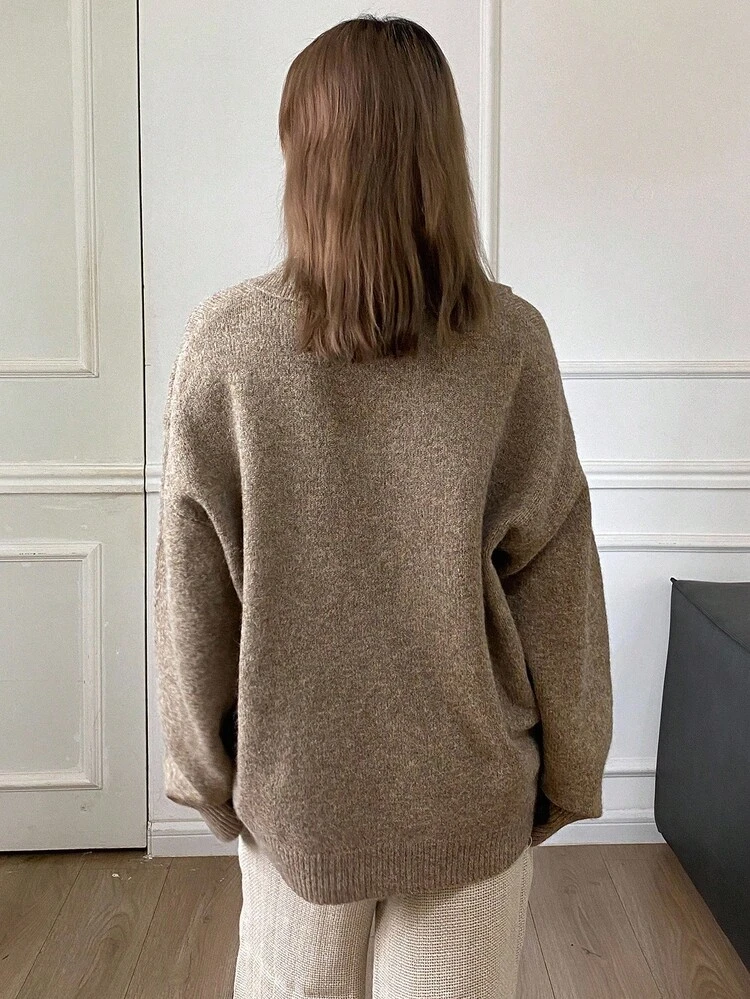 Women's Loose Fit Long Sleeve Casual Sweater With Lace Collar Decoration, Autumn/Winter