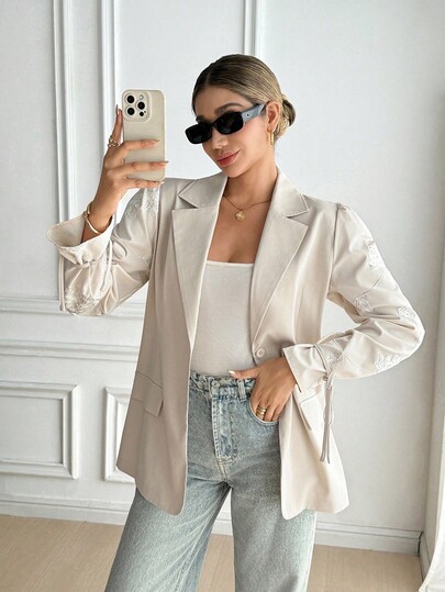 SHEIN Frenchy 女士时尚优雅翻领仿口袋西装外套