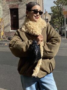 DAZY 女士休闲保暖衬里棉衣，秋冬夹克 - 軍綠色 - 查看 4