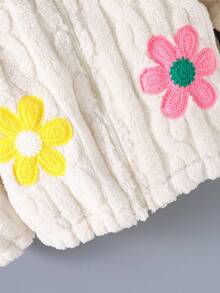 SHEIN 少女白色蓬松夹克，冬季，柔软毛绒材质，长款设计，舒适合身，经典白色 - 白色 - 查看 3