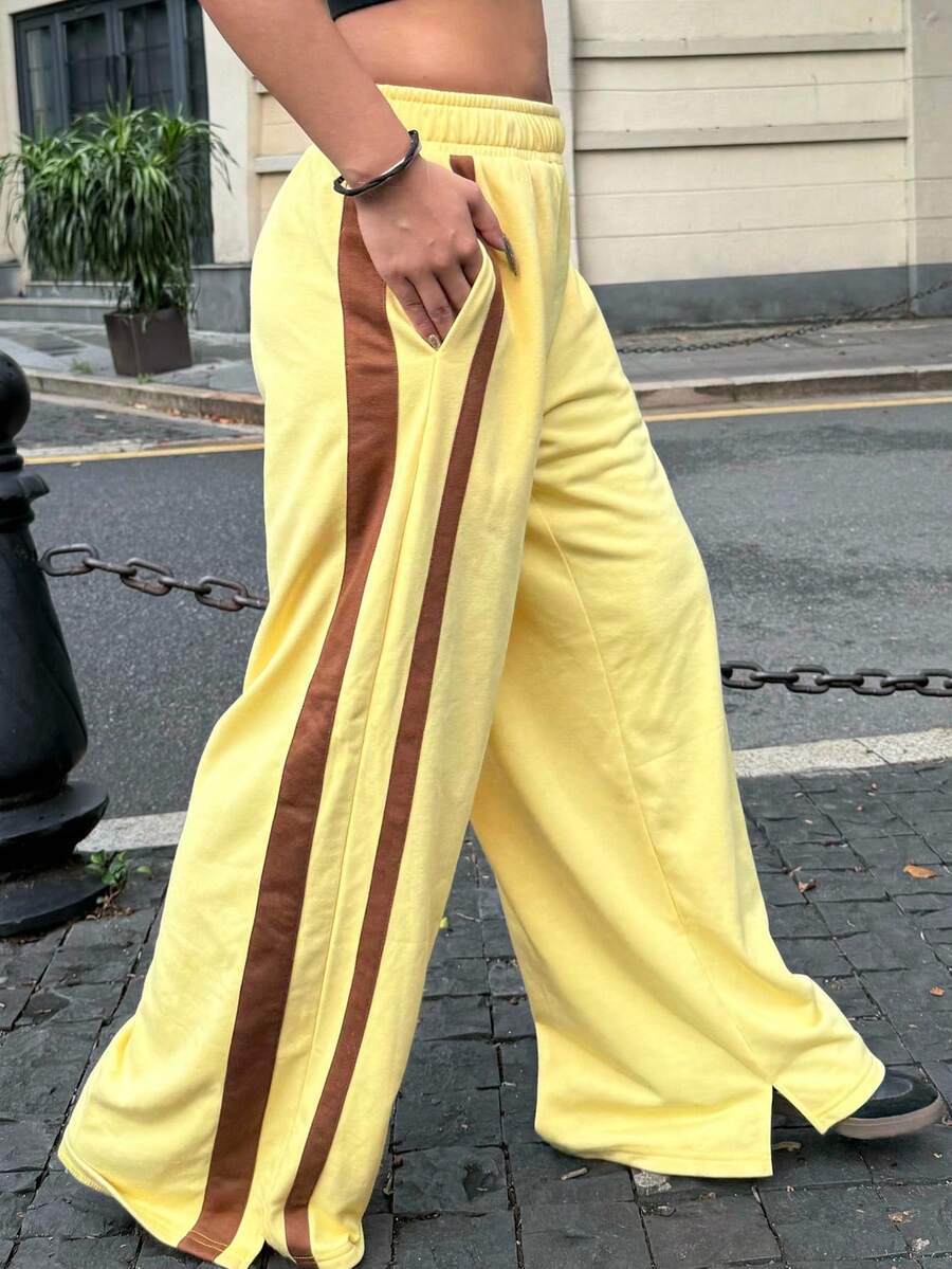 Jouncy Women's Loose Fit Yellow Casual Pants, Outdoor & Street Style