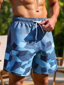 Manfinity Swimmode Men's Casual Drawstring Loose Wide Leg Beach Shorts, Summer