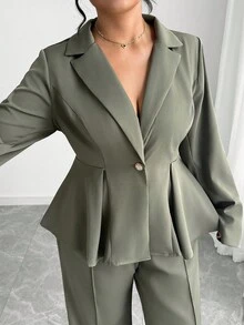 Elenzga 2 件大码女式优雅西装外套和喇叭裤套装，欧美风格，修身剪裁，职业通勤装，冬季秋季女式西装两件套服装女士商务休闲女士西装