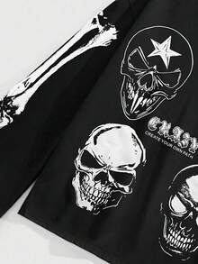 ROMWE MEN Goth Kaos Lengan Panjang Pria Motif Tengkorak Halloween, Musim Gugur - Hitam - View 3