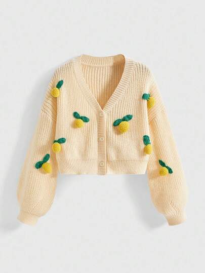Kawaii Women's Elegant Solid Yellow Lemon Decor Cardigan