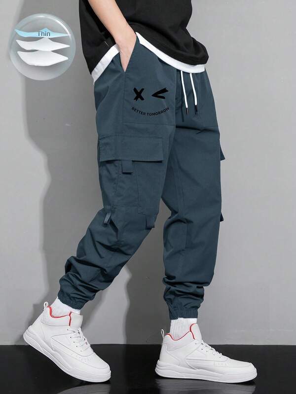 Claim Dot Pantalones sueltos con bolsillo y estampado de dibujos animados para hombres, para otoño