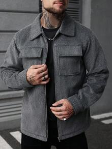 Manfinity CasualCool Men's Fashionable Versatile Jacket, Autumn/Winter, Gray Jacket Men, Men Shacket, Work Jacket
