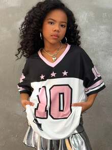 Coolane Tween Girls Fall/Winter Festival Streetwear Vintage Breathable Mesh Number Pattern Graphics Baseball Jersey - Multicolor - View 6