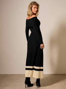 COSMINA 女士优雅露肩撞色毛衣裙，适合通勤，秋冬季 - 彩色 - 查看 2