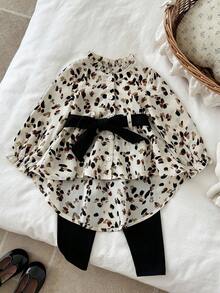 LMoss Kids LMoss 2件套女婴碎花梭织衬衫和裤子套装 女婴豹纹服装 女婴豹纹上衣 女婴豹纹套装 豹纹印花女婴套装 女婴豹纹印花套装，组合装，冬季服装，秋季服装，婴儿秋季服装，套装，猎豹纹印花 - 彩色 - 查看 4