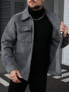 Manfinity CasualCool Men's Fashionable Versatile Jacket, Autumn/Winter, Gray Jacket Men, Men Shacket, Work Jacket