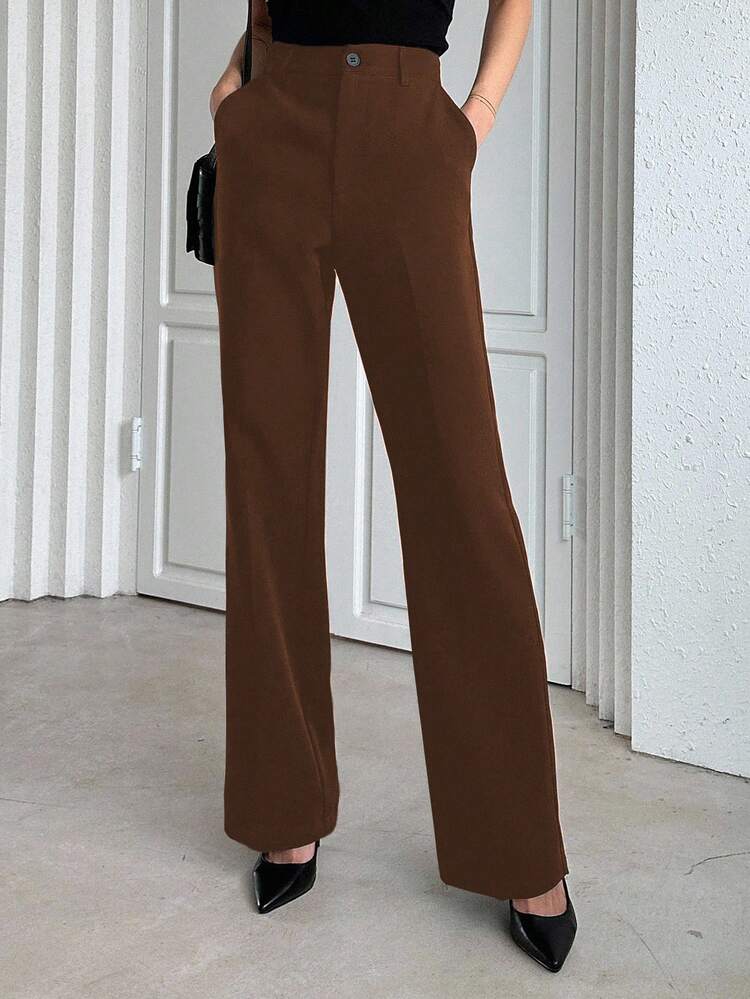 Business Casual Solid Color Straight Leg Pants Low Rise