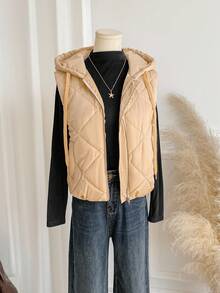 EMERY ROSE Áo khoác không tay có mũ trùm đầu màu trơn thường ngày dành cho nữ, Áo vest phao thu đông dành cho nữ Áo vest có mũ trùm đầu Áo vest có đệm Áo vest chần bông Quần áo mùa đông dành cho nữ Áo khoác mùa đông Áo khoác mùa đông Áo khoác mùa đông dành cho nữ Quần áo mùa thu dành cho nữ Quần áo mùa đông dành cho nữ Quần áo mùa thu Quần áo mùa đông dành cho nữ - Màu Khaki - Xem 4