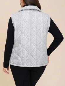 SHEIN LUNE 大码女式拉链前开襟休闲口袋宽松背心外套，秋冬季万圣节圣诞节万圣节服装女式休闲日常穿着，商务休闲教师装 - 灰色 - 查看 4