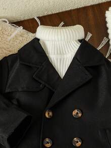 SHEIN Baby Boy Elegant And Fashionable Khaki Medium-Length Trench Coat, Suitable For Spring And Autumn, Suitable For Daily Wear, Outings, Vacations, And Parties Fall Winter