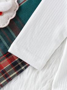 SHEIN Christmas Baby Girl Outfit 2pcs Baby Girl Spring/Autumn Knitted White Long Sleeve Top + Red Plaid Skirt Set Fall Winter - Multicolor - View 8