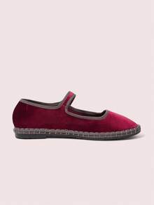 CUCCOO DOLLMOD Giày bệt Mary Jane cổ điển nhung đỏ tía thoải mái cho nữ, thanh lịch và thời trang - Bordeaux - Xem 3
