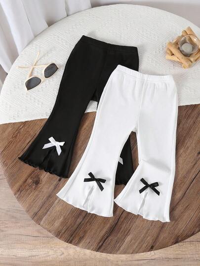 SHEIN 2 件套女婴休闲舒适纸袋腰短裤，带蝴蝶结装饰，夏季