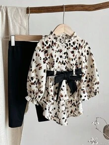 LMoss Kids LMoss 2件套女婴碎花梭织衬衫和裤子套装 女婴豹纹服装 女婴豹纹上衣 女婴豹纹套装 豹纹印花女婴套装 女婴豹纹印花套装，组合装，冬季服装，秋季服装，婴儿秋季服装，套装，猎豹纹印花 - 彩色 - 查看 3