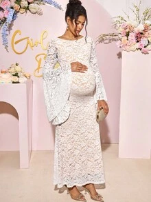 Loomaby 孕妇装、性别暴露连衣裙、孕妇装、婴儿洗礼连衣裙 - 白色 - 查看 7