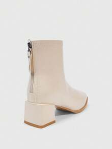 Daringsoles 女士时尚百搭简约粗跟踝靴 - 米色 - 查看 3