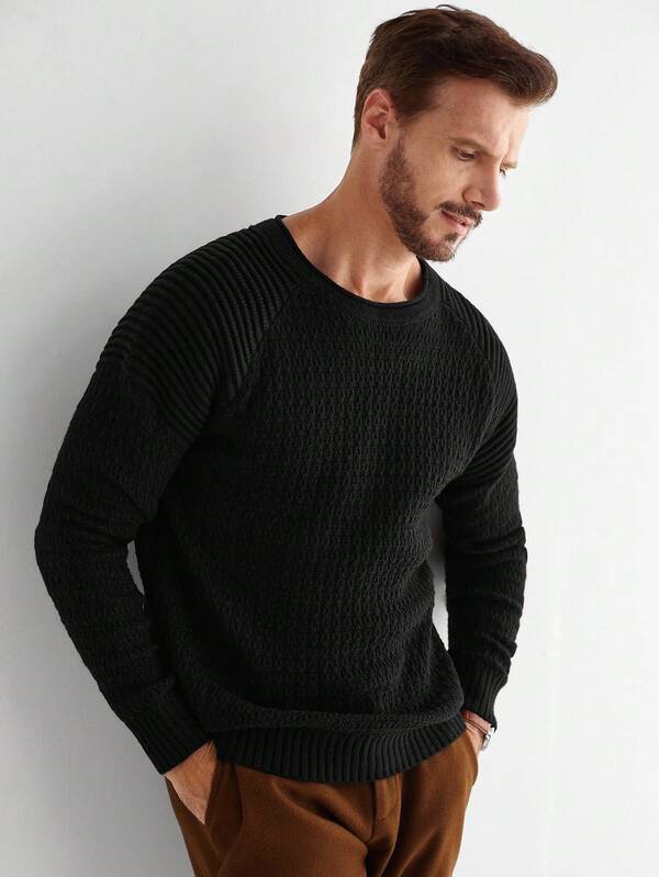 Manfinity CityGents Suéter de cuello redondo de manga larga y unicolor informal para hombres, Old Money, otoño e invierno