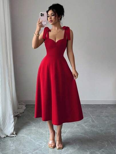 Elenzga Vestido elegante y romántico para mujer con tirantes de espagueti, lazo en la cintura y línea A, apto para Halloween, Navidad y vuelta al colegio