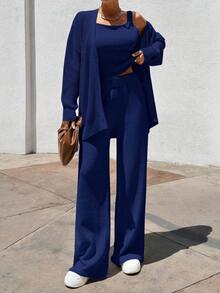 EURMUSE Women 3 Pieces Set TOP CARDİGAN AND PANTS - Navy Blue - View 9