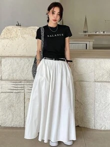 DAZY Áo thun nữ ngắn tay in chữ cho mùa hè - màu đen - Xem 10