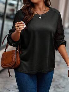 Calvaya Plus Size Women Solid Color Keyhole Neck Long Sleeve Casual Loose T-Shirt Fall Cloth For Women - Black - View 5