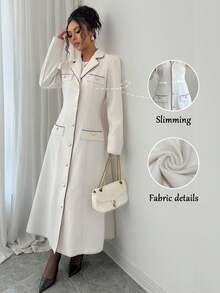 SHEIN Clasi Latest Autumn/Winter Contrast Color Long Sleeve Lapel Collar Elegant Overcoat For Women - Multicolor - View 1