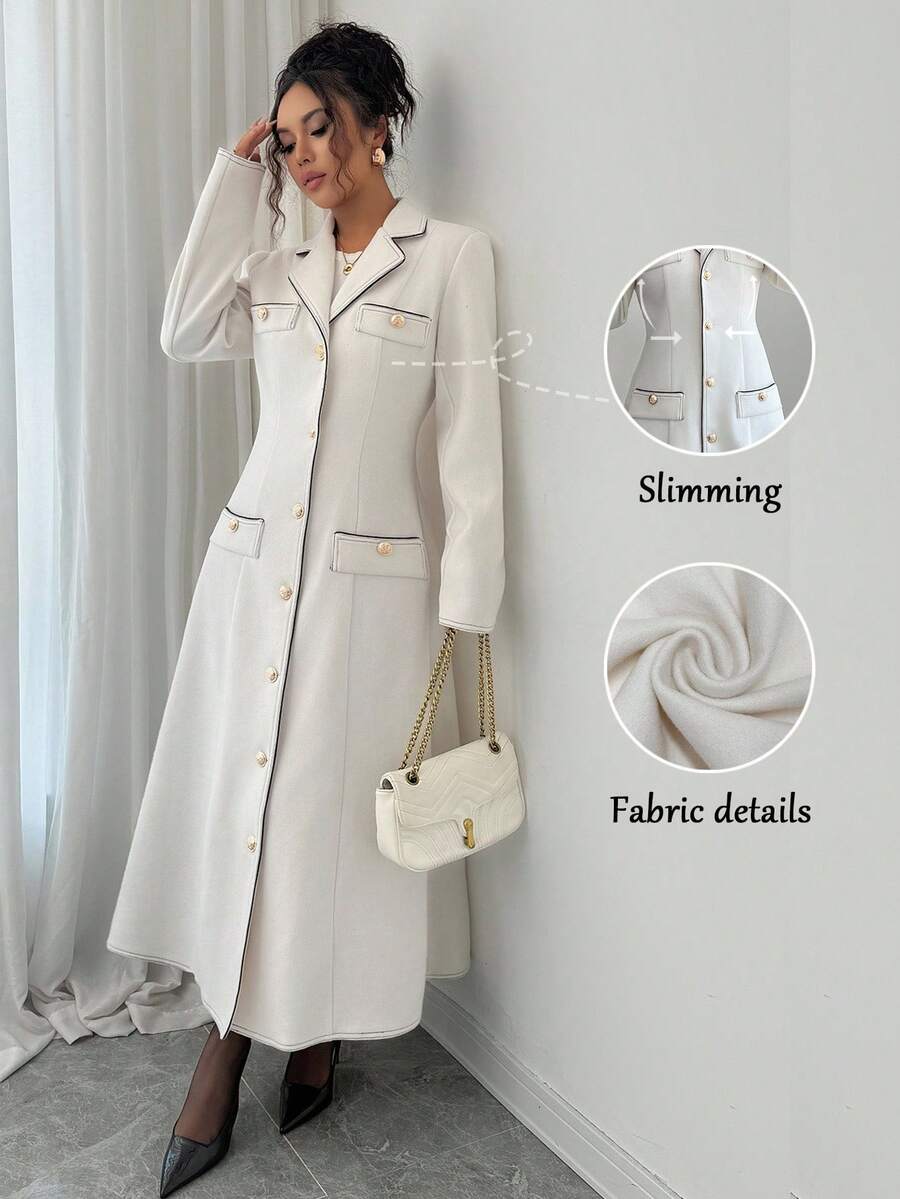 SHEIN Clasi Latest Autumn/Winter Contrast Color Long Sleeve Lapel Collar Elegant Overcoat For Women - Multicolor - View 1