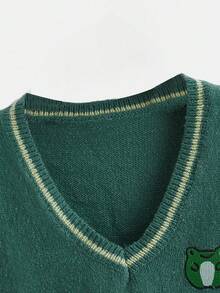 ROMWE Kawaii Süße Frosch Stickerei Muster gestrickte Weste