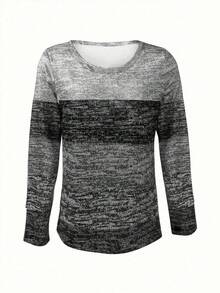 EMERY ROSE 新款时尚女式印花圆领长袖T恤 - 黑色 - 查看 3