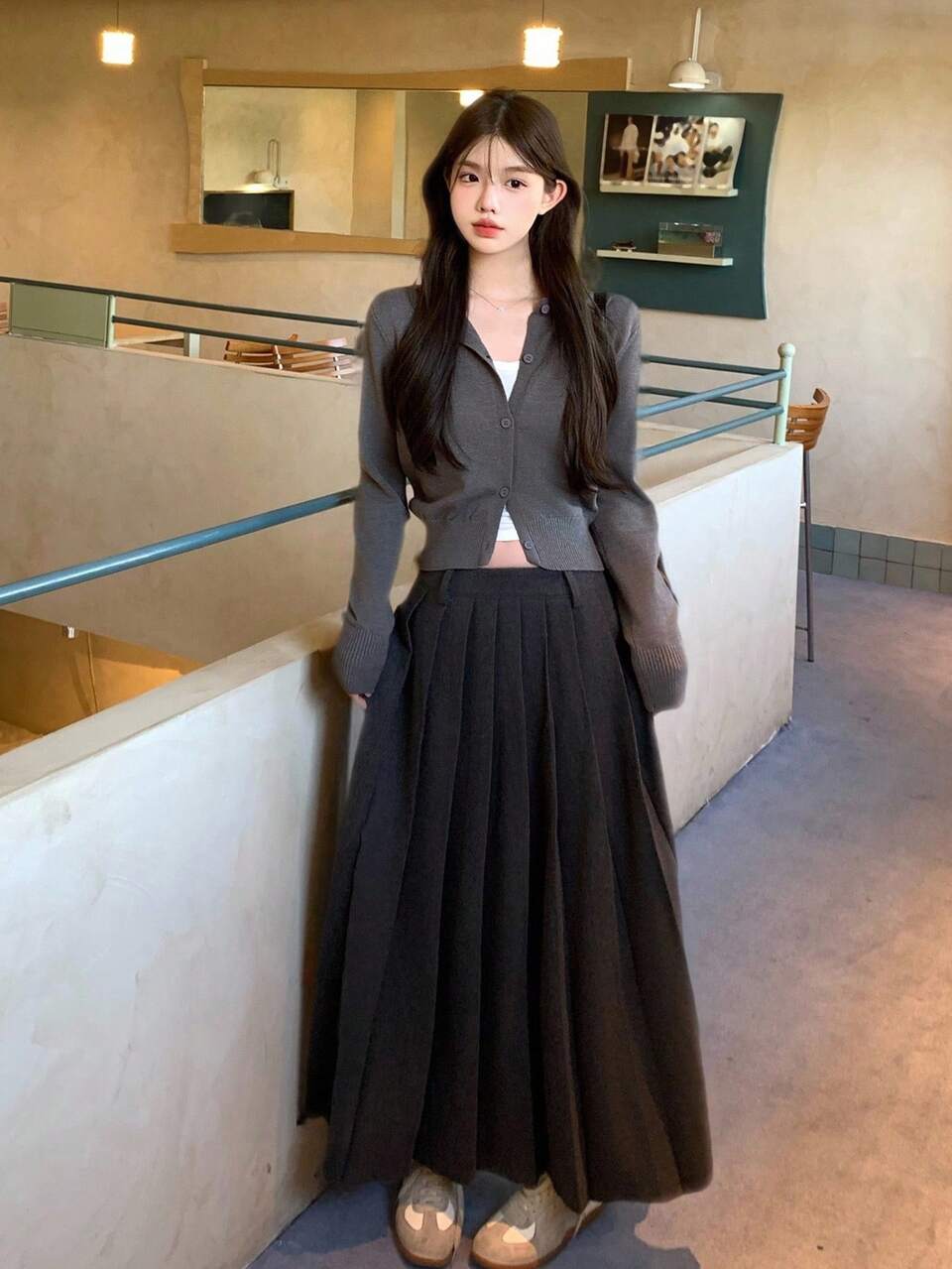 Women's Pleated Solid Color Casual Skirt Fall