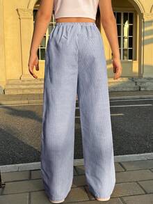 SHEIN Nova Glow Tween 女童度假休闲条纹直筒裤