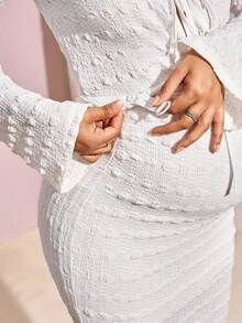 Loomaby 孕妇两件套套装、性别揭示连衣裙、孕妇装、婴儿洗礼连衣裙孕妇装孕妇两件套怀孕拍照连衣裙婴儿洗礼宾客服装孕妇装婴儿洗礼 - 白色 - 查看 7