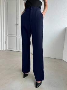 DAZY Business Casual Solid Color Straight Leg Pants Low Rise - Navy Blue - View 4