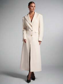 SHEIN BAE Blazer largo de un solo pecho con cintura ceñida de unicolor, blazer largo para mujer, blazer largo elegante, para la oficina, citas de noche en otoño/invierno