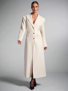 SHEIN BAE Blazer largo de un solo pecho con cintura ceñida de unicolor, blazer largo para mujer, blazer largo elegante, para la oficina, citas de noche en otoño/invierno