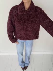 Siren Gaze 秋冬女士勃艮第红仿皮草通勤夹克 - 紅色 - 查看 2