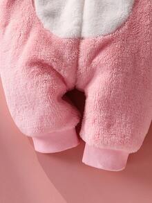 SHEIN 新生儿可爱3D蝴蝶结兔耳连帽长袖连体衣秋冬款 - 淺粉色 - 查看 7