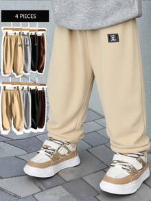 SHEIN Bộ 4 món quần áo trẻ em trai thoải mái, thời trang, đơn giản, tiện dụng, dễ phối đồ, có họa tiết trang trí, chất liệu mềm mại, dày dặn, thích hợp cho cả gia đình và dự tiệc sinh nhật. Phù hợp cho sinh hoạt hàng ngày, đi học, du lịch, thể thao, mùa thu đông. - Nhiều màu - Xem 2