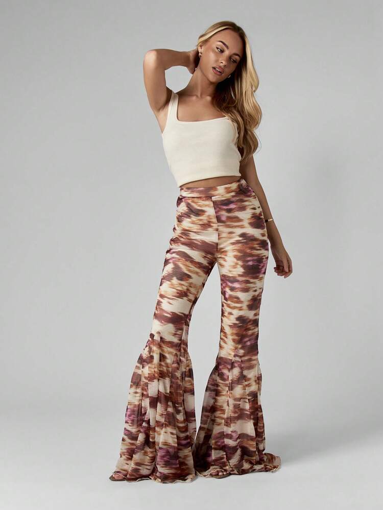 MISSGUIDED Tie Dye Bell Bottom Flare Pants High Rise Palazzo Trousers Bohemian Festival Wide Leg Pants