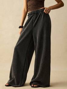 SoleilVie Halloween Women's Casual Washed Knit Washed Wide Leg Pants Sweatpants New Fall Fashion Women Halloween Costumes Back To School Pants For Y2k Women