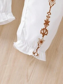 SHEIN 女婴优雅几何印花连体衣，春夏款 - 棕色 - 查看 5